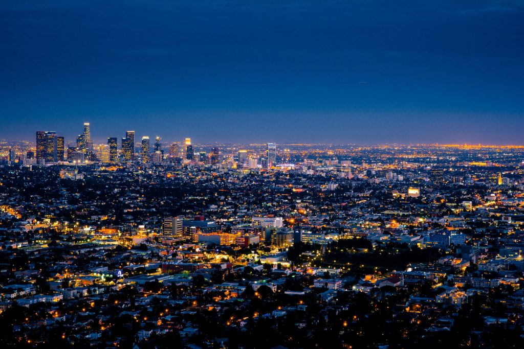 view of los angeles at night from a hill