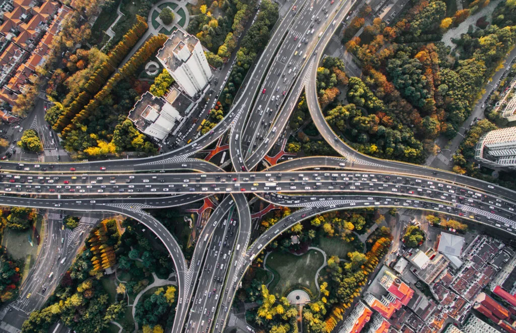 highways with many cars in shanghai