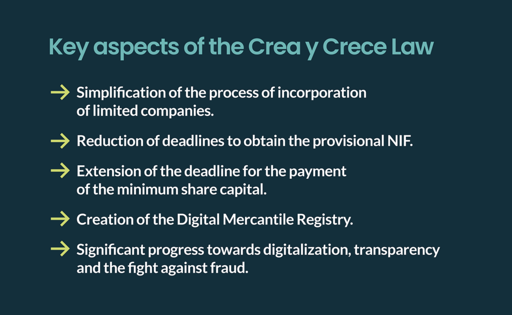 Key aspects of the crea y crece law in Spain